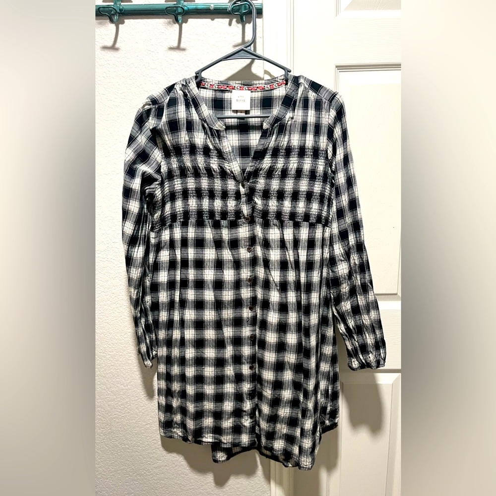 Womens Black and Cream Plaid Dress